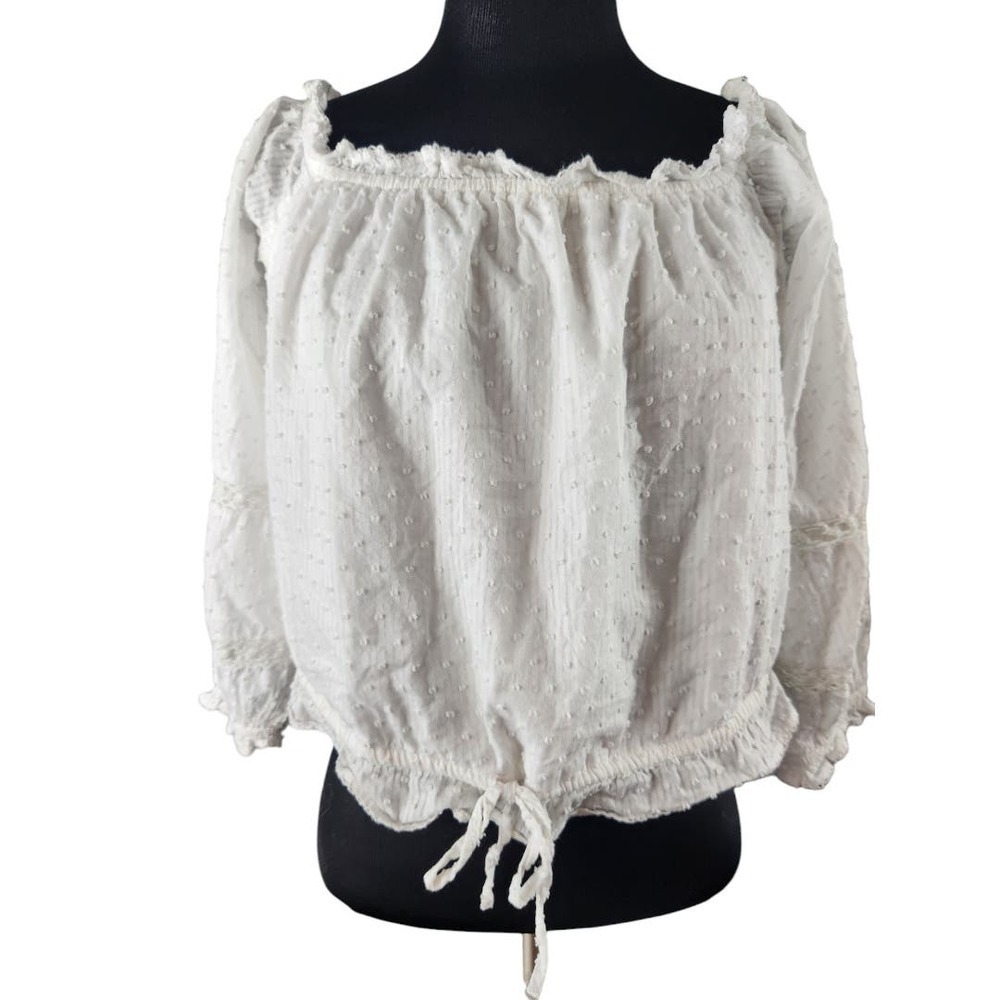 Lauren Conrad medium white boho crop top peasant cottagecore‎ dots beach